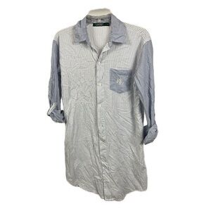 Lauren Ralph Lauren‎ Women’s Monogramed Blue White Striped Shirt Dress- XS